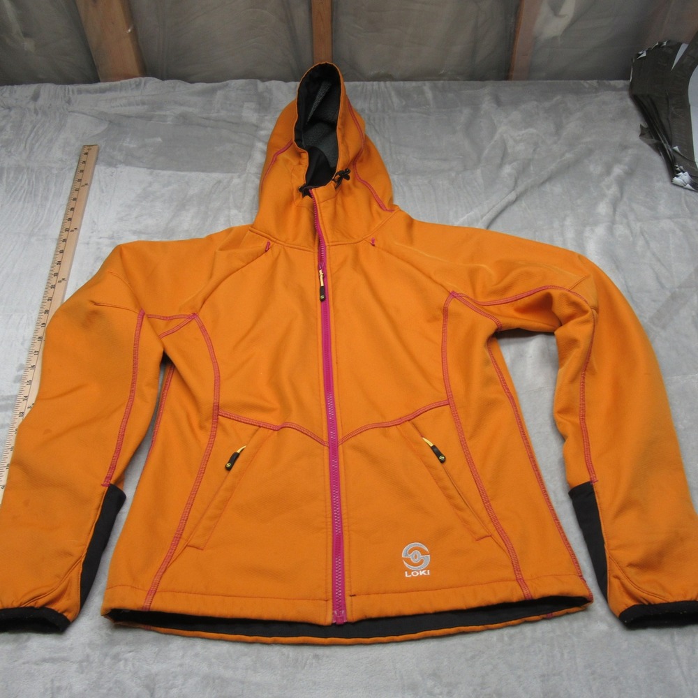 Loki Jacket Women Medium Orange Softshell Hooded Water Resistant Full Zip Hiking